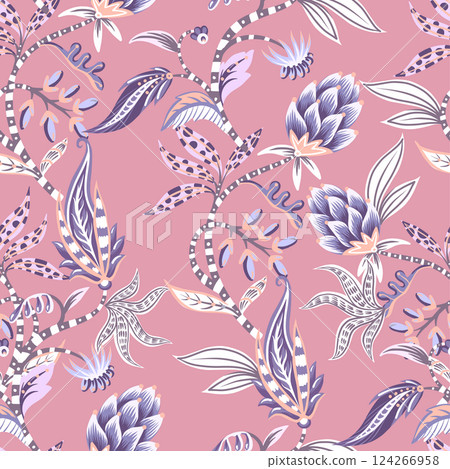 Chintz seamless pattern with flowers and leaves. Vector. Chintz seamless pattern with flowers and leaves. Vector. 124266958