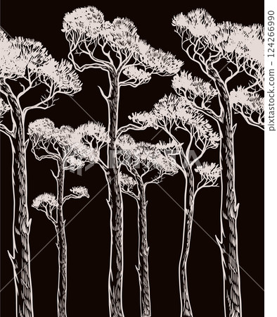 Mural with monocrome pines. Vector. 124266990