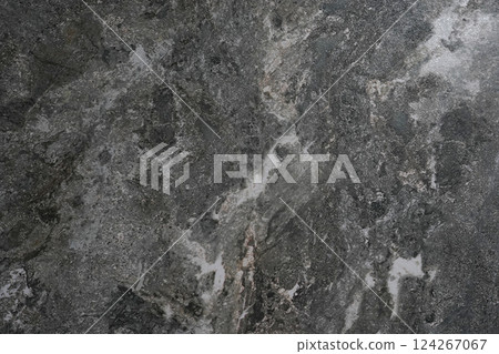 a close-up view of a textured, dark gray stone surface with natural veining and mineral patterns 124267067