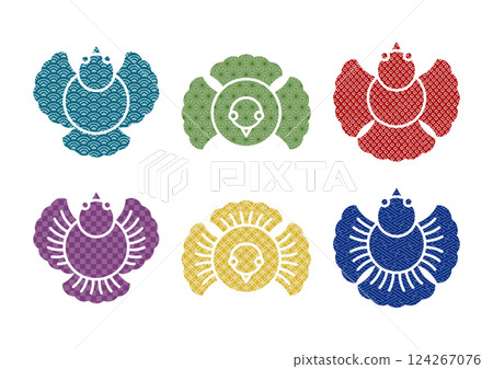 Fukurasuzume icon illustration set (colorful Japanese pattern) Fukurasuzume icon illustration set (colorful Japanese pattern) 124267076