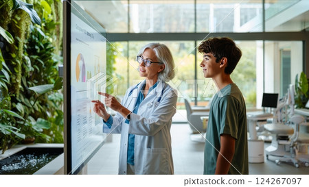 A doctor and patient discussing a wellness plan in a modern, sunlit clinic A doctor and patient discussing a wellness plan in a modern, sunlit clinic 124267097