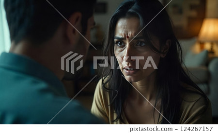 portrait of stressed woman and her husband on background, argument, dysfunctional relationships portrait of stressed woman and her husband on background, argument, dysfunctional relationships 124267157