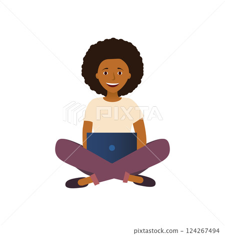 Surprised african american woman. The laptop is on the girl's lap. 124267494