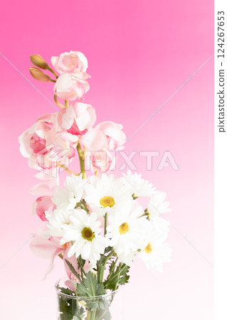Small chrysanthemums and orchids in a vase - Pink version Small chrysanthemums and orchids in a vase - Pink version 124267653