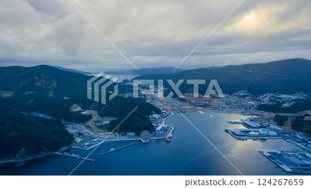An aerial view of Onagawa town during reconstruction 124267659
