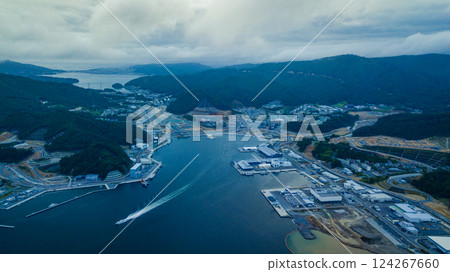 An aerial view of Onagawa town during reconstruction 124267660