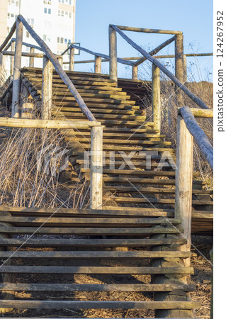Concept shot of the wooden steps outdoor Concept shot of the wooden steps outdoor 124267952