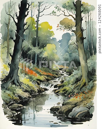 Autumn's Whispering Woods. Mystic Forest at Dusk 124268091