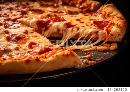 Slice of Delicious fresh Pepperoni Pizza. 124268110