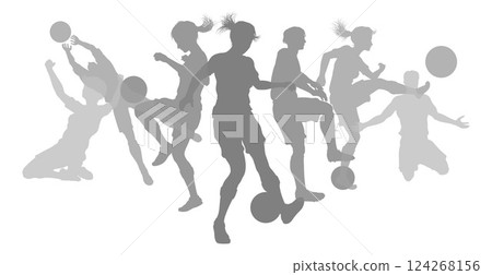 Soccer Football Players Male Female Silhouettes Soccer Football Players Male Female Silhouettes 124268156