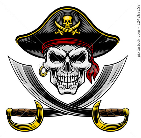Skull Pirate Crossbones Cross Cutlass Swords 124268158
