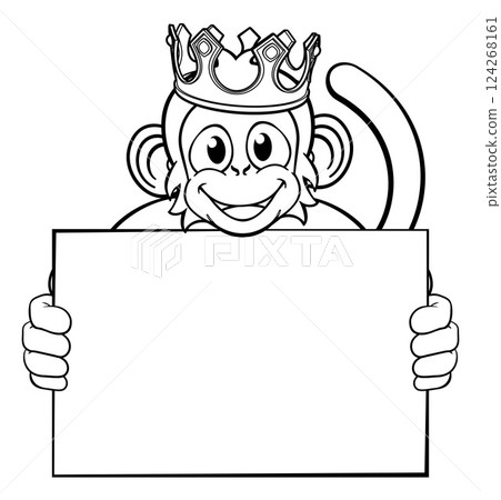 Monkey King Crown Cartoon Animal Holding Sign 124268161