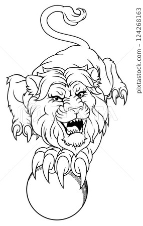 Lion Cricket Ball Animal Sports Team Mascot Lion Cricket Ball Animal Sports Team Mascot 124268163