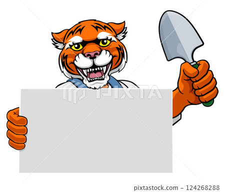 Gardener Tool Tiger Cartoon Handyman Mascot 124268288