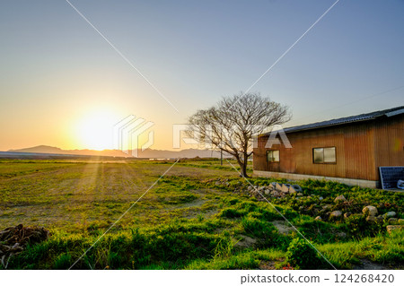 Farm at sunset Farm at sunset 124268420