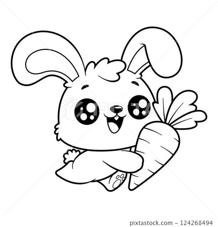 The bunny is running carrying a carrot, for coloring 124268494