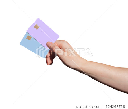Credit card in hand, woman holding plastic card, choosing payment option for transaction, business, Credit card in hand, woman holding plastic card, choosing payment option for transaction, business, 124268718