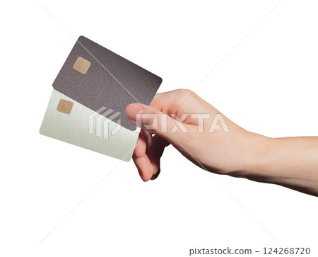 Credit card in hand, promoting finance, payment, and cashback. Woman holding plastic card, ready for 124268720