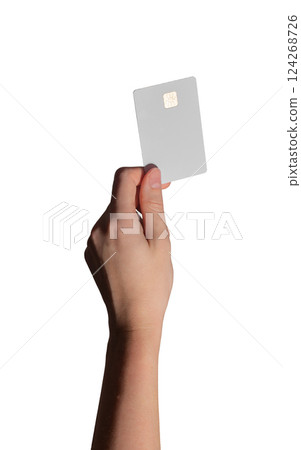 Card in hand, held by young woman. Credit, debit, financial concept with abstract background. Modern Card in hand, held by young woman. Credit, debit, financial concept with abstract background. Modern 124268726