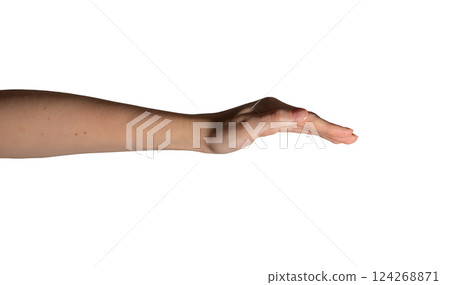 Hand in a cupped shape with fingers gently curled, symbolizing care, covering, or holding. Natural Hand in a cupped shape with fingers gently curled, symbolizing care, covering, or holding. Natural 124268871