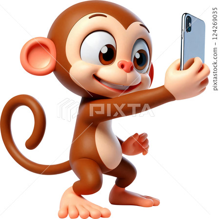 3D monkey cartoon, monkey cartoon, naughty little monkey 124269035