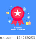 Employee Appreciation Day with Red Award Ribbon and Star Icon 124269253