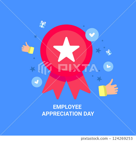 Employee Appreciation Day with Red Award Ribbon and Star Icon 124269253