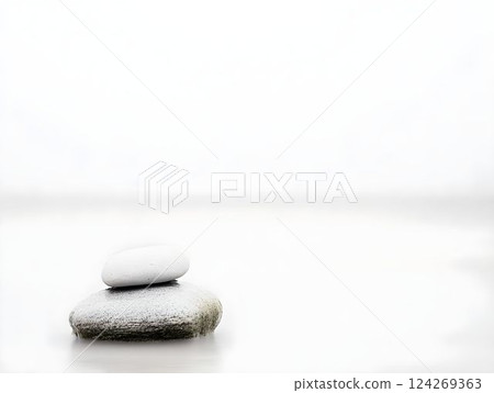 Balanced stones rising from tranquil water, symbolizing zen meditation and inner harmony with natural equilibrium 124269363
