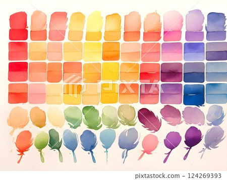 Watercolor palette holding vivid paint wells, displaying colorful pigments ready for artistic exploration and creative painting techniques 124269393