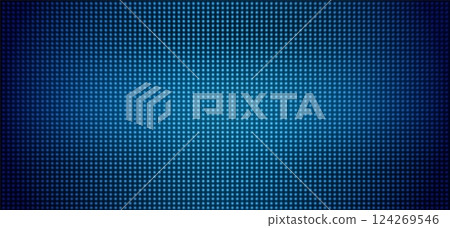 Led screen texture. Lcd monitor with dots. Pixel TV digital display. Electronic diode effect. Projector grid template. Blue videowall with glowing bulbs. Vector background 124269546