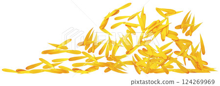 Illustration of yellow rice petals on white background with space for text 124269969