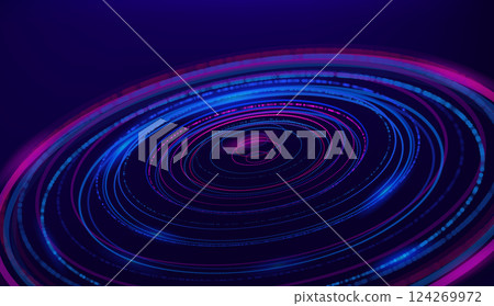 Fintech Big Data Visualization. Abstract Digital Circles of Particles. 3D Virtual Space VR Cyberspace Concept. Vector Illustration. Fintech Big Data Visualization. Abstract Digital Circles of Particles. 3D Virtual Space VR Cyberspace Concept. Vector Illustration. 124269972