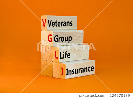VGLI Veterans Group Life Insurance symbol. Concept word VGLI Veterans Group Life Insurance on blocks. Beautiful orange background. Business VGLI Veterans Group Life Insurance concept. Copy space. VGLI Veterans Group Life Insurance symbol. Concept word VGLI Veterans Group Life Insurance on blocks. Beautiful orange background. Business VGLI Veterans Group Life Insurance concept. Copy space. 124270189