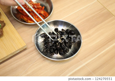 Korean side dish food. Braised black beans Korean side dish food. Braised black beans 124270551