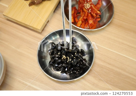 Korean side dish food. Braised black beans 124270553