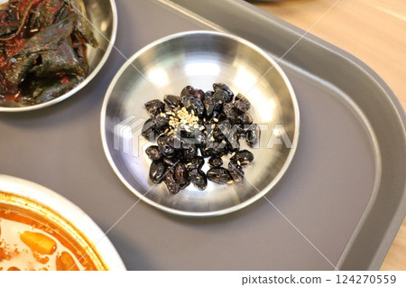 Korean side dish food. Braised black beans Korean side dish food. Braised black beans 124270559