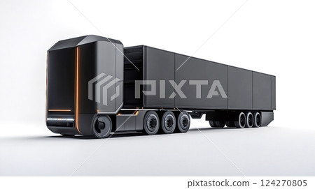 Autonomous electric truck driving on a white background 124270805