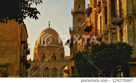 The Qalawun complex on the Al-Muizz Li-Din Allah Al-Fatimi Street in the Cairo, Egypt.  124270867