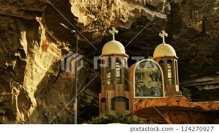 Egypt, Cairo. Church inside the cave in the garbage city. St. Simon "The Tanner" Monastery Egypt, Cairo. Church inside the cave in the garbage city. St. Simon "The Tanner" Monastery 124270927