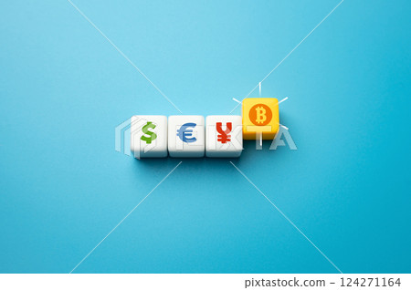 Cryptocurrencies as a new alternative to global reserve currencies. Digital currencies revolutionizing global finance. Alternative investment opportunities and financial independence. 124271164