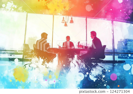 business partners chatting in glass office room 124271304