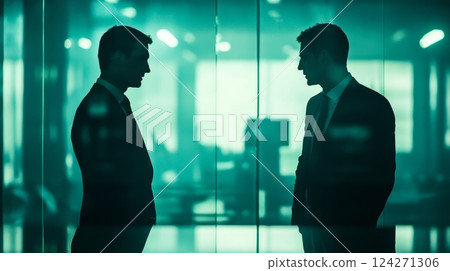 business partners chatting in glass office room 124271306