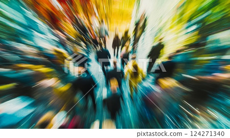 abstract blurred image of crowd of business people walking near business center in city center 124271340