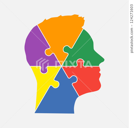 Male head. Humane brain made from puzzle pieces Male head. Humane brain made from puzzle pieces 124271603