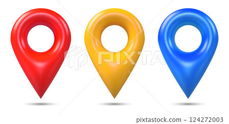 3D red location pin markings. Vector illustration 3D red location pin markings. Vector illustration 124272003