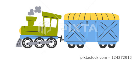 Cargo train hand drawn doodle Cargo train hand drawn doodle 124272913