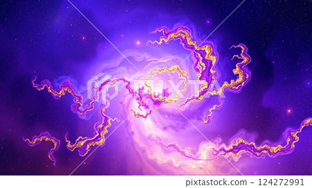Swirling purple and gold cosmic phenomenon in deep space at night Swirling purple and gold cosmic phenomenon in deep space at night 124272991