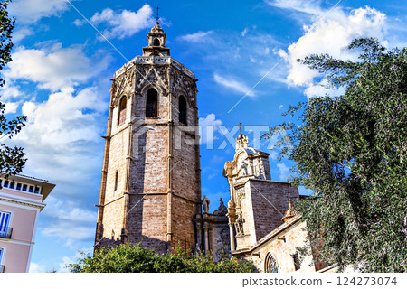 Miguelete Tower of the Cathedral-Basilica Church of the Assumption of Our Lady of Valencia (Valencia Cathedral) in Gothic style Miguelete Tower of the Cathedral-Basilica Church of the Assumption of Our Lady of Valencia (Valencia Cathedral) in Gothic style 124273074