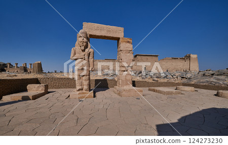 The Kiosk of Qertassi is a tiny Roman kiosk with four slender papyrus columns inside and two Hathor columns  in The Temple of Kalabsha, Aswan, Egypt 124273230