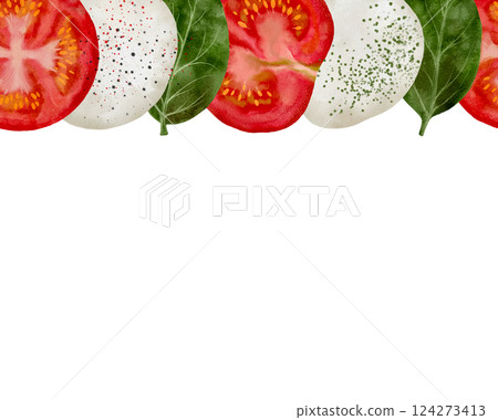 Basil, tomato, and mozzarella on a border background for a colorful appetizer option 124273413